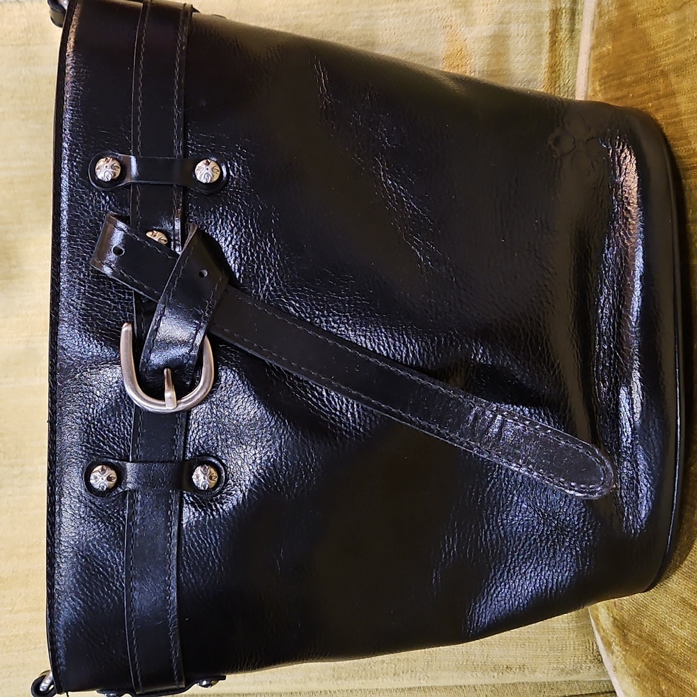 Patricia Nash Leather Eleanoe Belted Bucket Crossbody Black